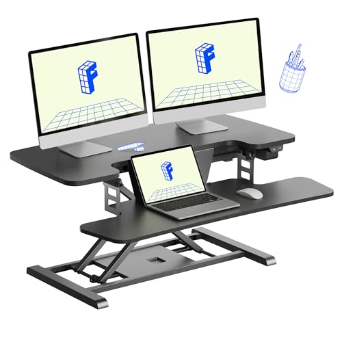 FLEXISPOT 35 inch Electric Standing Desk Converter, Motorized Stand up Desk Riser, Monitor and...