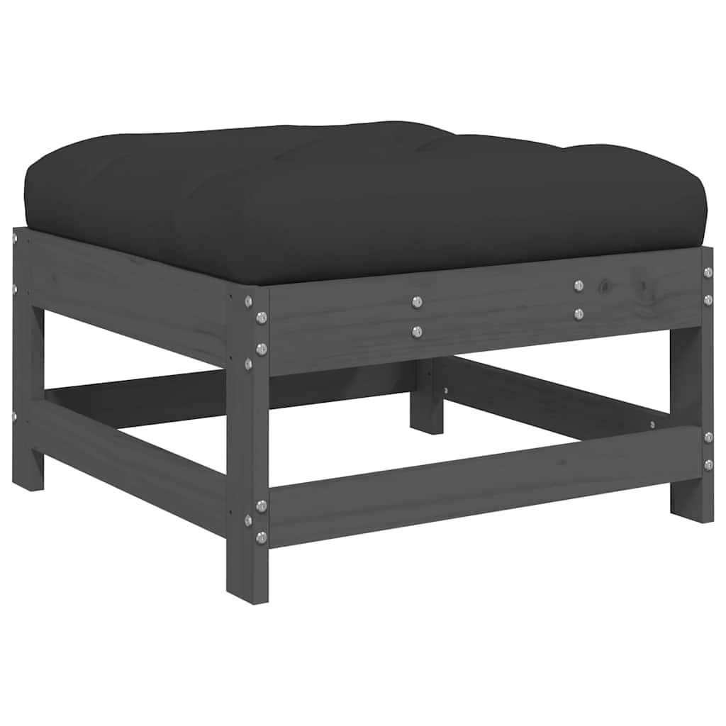Taboret ogrodowy z poduszką, szary, lite drewno sosnowe, 62 x 62 x 32 cm, wytrzymały i stabilny, na taras, do ogrodu, mebli outdoorowych
