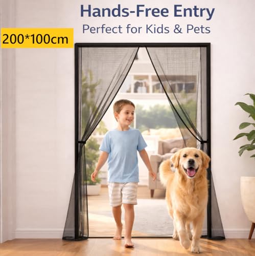 Image of Door Net for Home Entrance 200 * 100cm Black Magnetic Net for Door Auto-Closing Insect Screen to Keep Mosquito Out