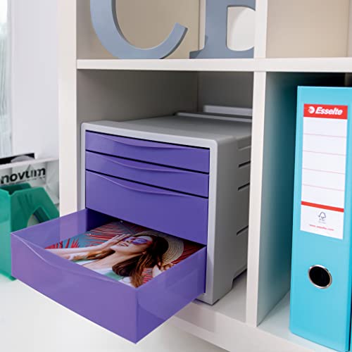 Esselte Drawer Cabinet, 4 Tier Desktop Storage Organiser, Filing Drawers For Papers & Stationery, Home/Office Use, Embossed Pattern, Colour'Breeze Range, Green, 626285 - Image 3