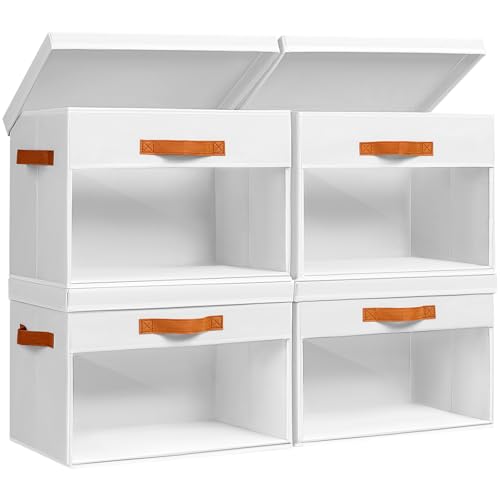 Homsorout Large Storage Bins with Lids - 4 Pack Foldable Decorative Organizers with Clear Windows & Handles, Cube Storage Organizers for Clothes, Blankets, Sweaters, CD, White