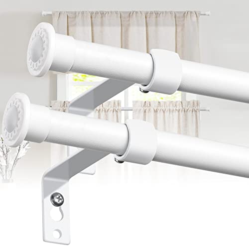 Decorative Window Curtain Rods 28 To 62” - 5/8 Inch Small Curtain Rod Set,Heavy Duty Rustic Farmhouse Drapery Rods With Brackets - Matte White #TOP6