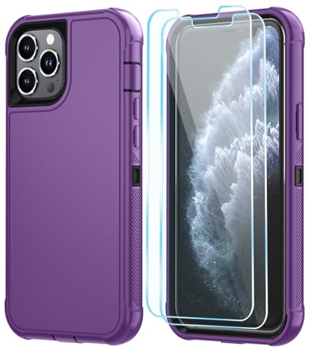 Image of SunStory Compatible with iPhone 11 Pro Max Case with HD Screen Protector, 3-Layer Heavy Duty Full-Body Cover,3 in 1 Hybrid Protective Case for iPhone 11 Pro Max 6.5 inch,Purple