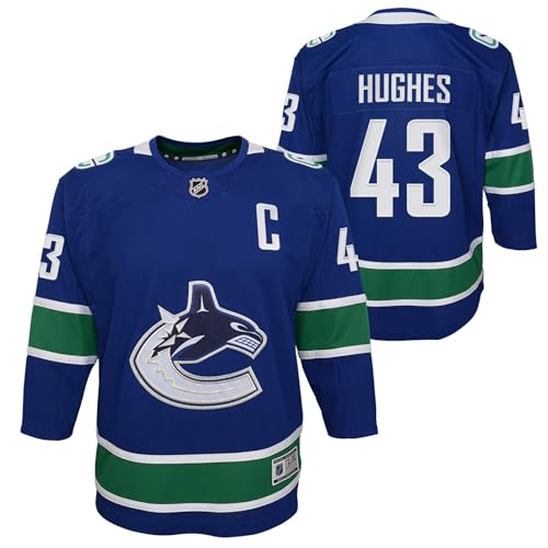 Outerstuff Quinn Hughes #43 Vancouver Canucks Youth Boys (8-20) Premier Player Jersey (US, Alpha, Small, Medium, Regular, Blue)