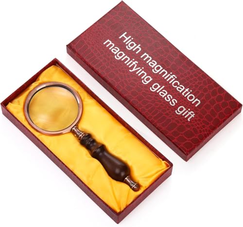 Image of Hiceeden 10X Antique Magnifying Glass, Brass Handheld Magnifier with Wooden Handle, Decorative Reading Magnifying Lens, Vintage Gift for Elderly, Senior