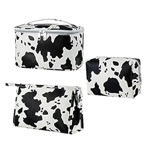 Makeup Bag Set Cosmetic Bag 3 Pieces Small Makeup Bags for Women with Cow Animal Milk Mini Cute style Travel Pouch Bags
