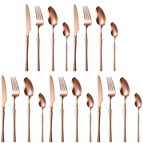Image of aDai Rosegold Silverware Set | Satin Finish 20-Piece Korean Vintage Style Flatware Set | Dishwasher Safe Stainless Steel Cutlery for Home, Restaurant & Gifting