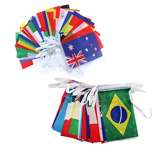 Bannière de drapeaux du monde - 100 pays - Décoration de fête - Bannière intérieure ou extérieure - Pour coupe du monde de jardin, bar, club, restaurant, centre commercial, école, événements sportifs Cover