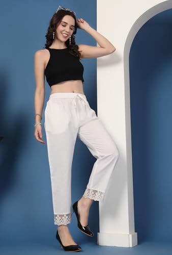 Image of Pistaa's Women's Pure Cotton Regular Hem Design Solid Palazzos