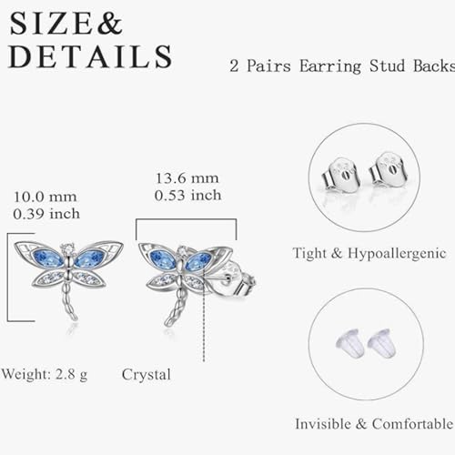 AOBOCO Dragonfly Earrings Studs Sterling Silver Hypoallergenic Earrings for Women Birthstone Stud Earrings Animal Jewelry for Women with Crystal Birthday Christmas Holiday Gifts3