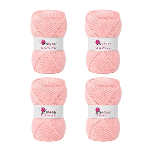Image of Brilon Acrylic Hand Knitting Yarn Balls | Soft Wool Yarn for Sweaters, Scarves, Hats | Smooth Acrylic Wool Thread for Beginners & Home Knitting - Baby Pink (Pack of 4, 50g Each)