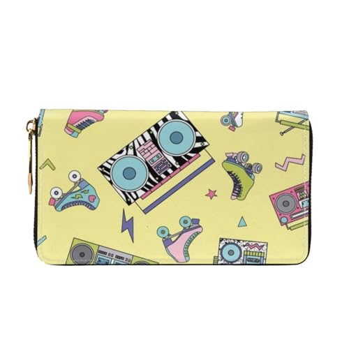 Leather Wallet For Women And Men Cassette Players And Roller Skates Clutch Purse Wristlet Bag Credit Card Holder Wallet2