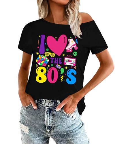 80s Shirts for Women Retro Off The Shoulder Top Disco 80s 90s Theme Party Outfit