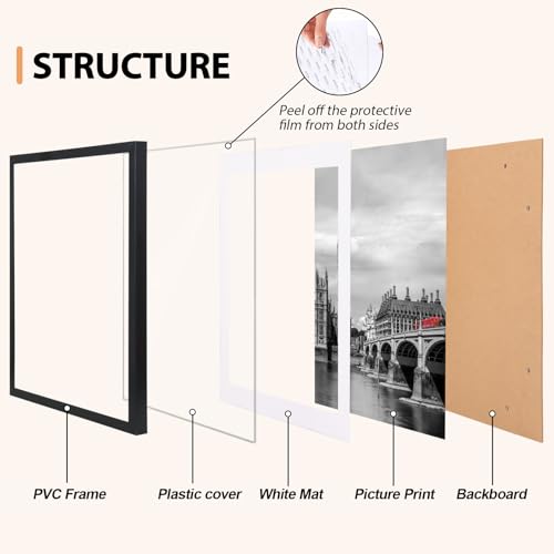 Image of Fixwal Diamond Art Frames 12x16 Picture Frame Set of 6 with Shatter Resistant Plastic Cover, Thin Border Light Weight Poster Frames for Wall Gallery Display Diamond Art Painting, Black