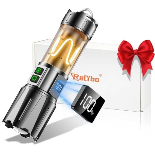 Super Bright Flashlight High Lumens 100000 Rechargeable, Powerful 50W LED, Long Lasting 30H, Daul Bottons 10Modes with Side Light, Quick USB C Charge & Output, Multi-functional for Home Camping Hiking