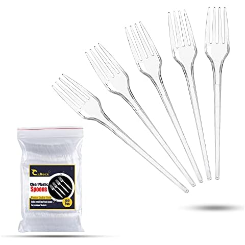 Pack of 100 Clear Plastic Forks Reusable for Indoor and Out Door Activities Cover