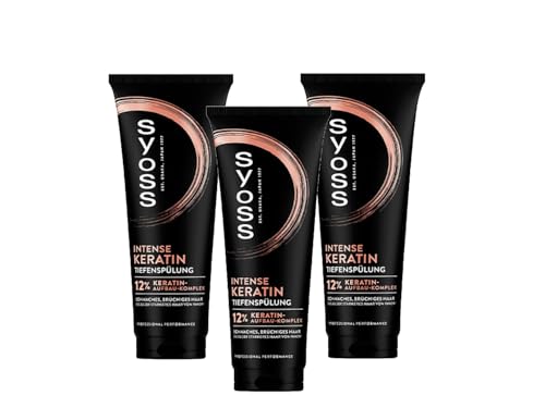 Syoss Acondicionador profundo de queratina (3 x 250 ml), rico acondicionador con queratina combate el encrespamiento y proporciona brillo, acondicionador para cabello saludable y resistente