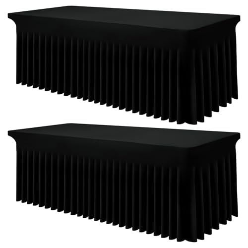 Image of Smiry 2 Pack Spandex Elastic Fitted Table Cloth Skirt for 4FT Table | Stretch Washable Table Cloth, Banquet Table Cover for Wedding, Party, Indoor & Trade Shows, (Black, 48Lx30Wx30H)