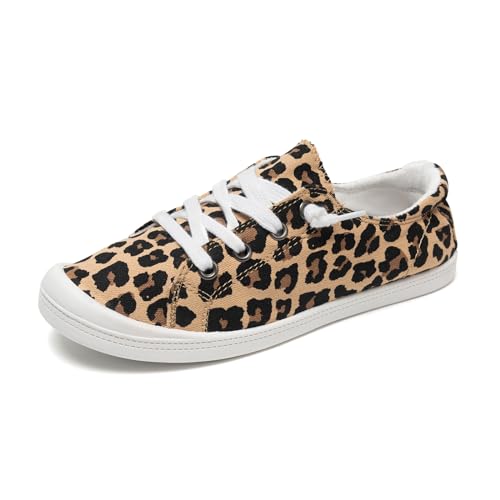 Image of FUNKYMONKEY Slip-On Canvas Sneakers for Women, Comfortable Lightweight Lace-Up Flat Casual Tennis Shoes Breathable Walking Shoes for Everyday Wear