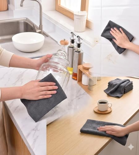 Image of Microfiber Cleaning Cloth Roll, 25x25 cm, Reusable Tear-Away Towels, 20 Pack (Grey, Pack of 1)