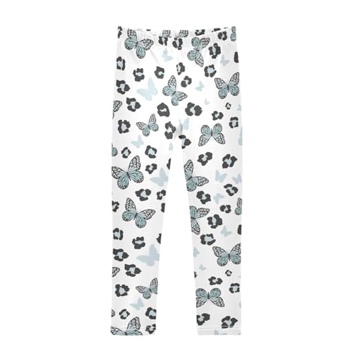 CaTaKu Girls Leggings Wild Leopard Butterfly Leggings for Girls Kids Athletic Workout Yoga Pants Size 4-10T