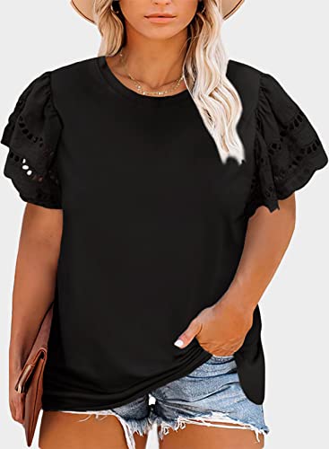 Eytino Womens Plus Size Tops Short Sleeve Round Neck Hollow Out Casual Loose Tunic Tees Shirts(1X-5X)2