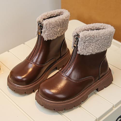 Boys Girls Comfort Chelsea Ankle Boots Little Kids/Big Kids Combat Ankle Booties Zip Up Hiking Shoes with Fur Top2