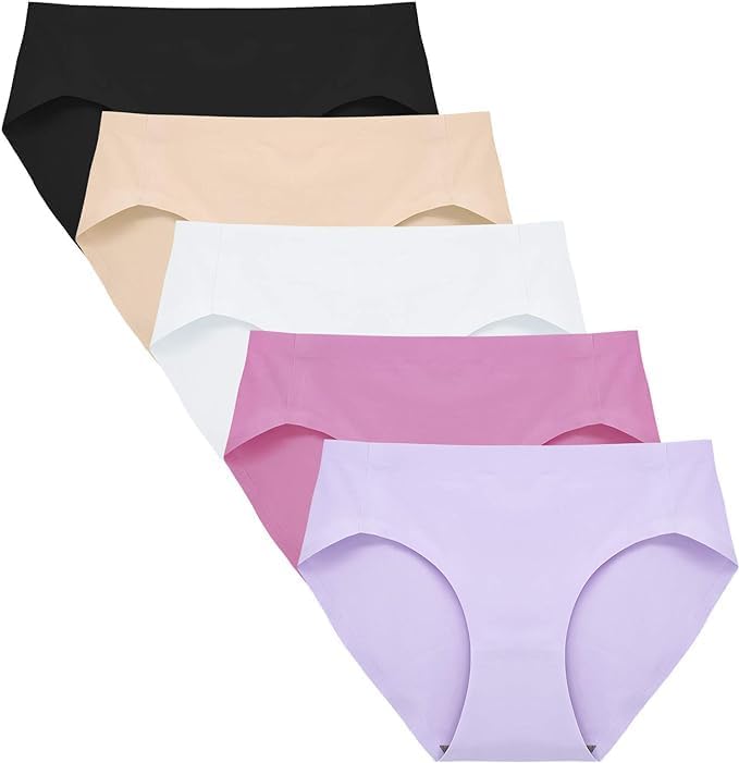 Image of LOURYN KOULYN No Show Underwear for Women Seamless High Cut Briefs Mid-Waist Soft No Panty Lines,Pack of 5