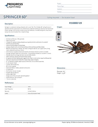 Progress Lighting P250000-129 Springer Collection DC Motor Windmill Farmhouse, 60-Inch, 12-Blade Ceiling Fan, Architectural Bronze - Image 21