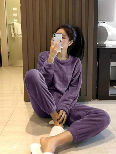 Image of KOTTY Women's Fleece Tracksuit Set | Woolen Co-ord Sweatpants for Winter | Loose Fit Winterset for Ladies