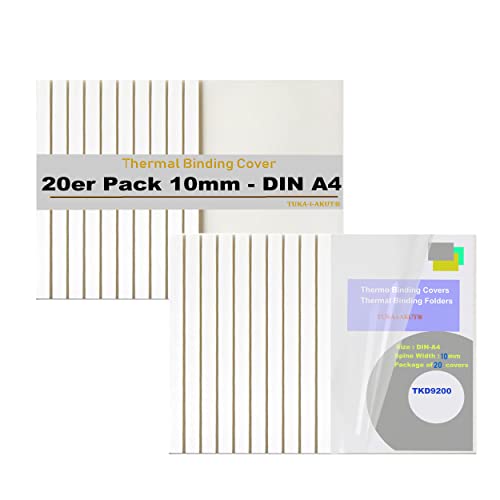 TUKA 20x A4 Carpetas Térmicas de 10 mm (Capacidad 90 Hojas), Fundas para Encuadernación Térmicas, Frente Transparente, Cubierta de Encuadernación Térmica, Paquete de 20, Blanco, TKD9200-A4-white-20x