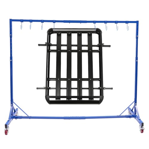 Panel Tree Paint Stand Panel Holder, Adjustable Height 60-84 inch Auto Paint Rack Stand, Doors Painting Rack with Swivel Locking Wheels, Paint Hanger Hooks for Hang Doors Fenders Bumpers, Blue