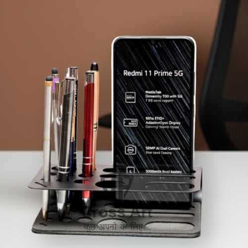Image of Teak Wood Office Desk Organizer - Personalized Pen Stand, Pencil Stand for Office Desk, Tiny Phone Holder - Elegant and Functional Desktop Accessory for Organized Workspaces (CAPS 4019)