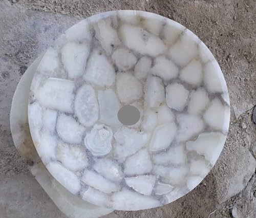 Fregadero montado en mesa de ágata natural, cuenco de ágata para lavar a mano, lavabo de ágata natural, lavabo de ágata natural, cuenco de ágata para lavar a mano, 12 x 12 pulgadas