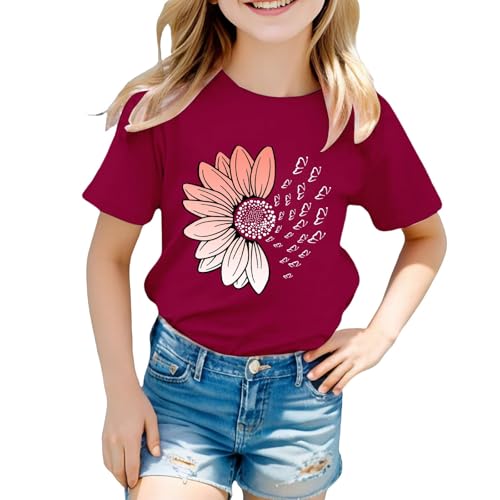Girls Loose Fit Sunflower Graphic T Shirts Short Sleeve Crewneck Cute Pattern Printed Tops Kids (B-Wine, 10-11 Years)3