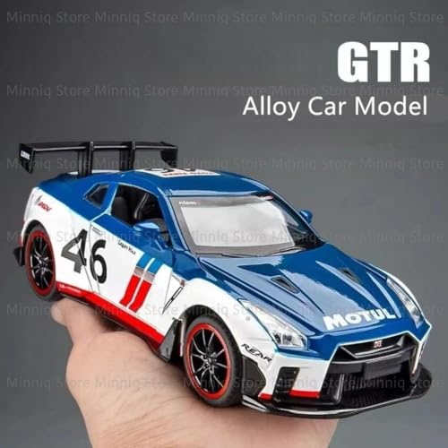 Image of 1:24 Scale Niss-aan Skyline Ares GTR R-35 Model Alloy Metal Pull Back Toy car for Kids with Openable Doors & Light, Music Toy Vehicle for Kids (Nissaan Skyline Ares GTR R-35 (Blue))
