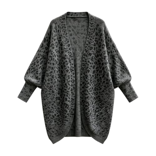 Women's Leopard Cardigan, Oversized Open Front Knit Sweater Lantern Sleeve - image 4