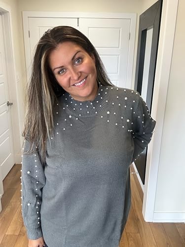 Image of RITERA Womens Plus Size Sweaters Pearl Long Sleeve Casual Pullover Warm Jumper Knit Tops XL-5XL