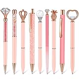 Janmini 9 Pcs Ballpoint Pens Set Metal Crystal Diamond Glitter Pens for Journaling Black Ink Pretty Cute Things Fancy Stationery Gifts for Women Girls Birthday Home Office Desk(Light Pink)