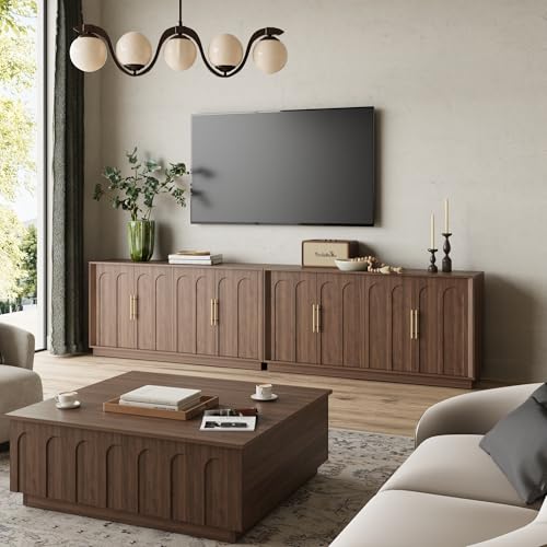 Image of FORTUNETEC Sideboard Buffet Cabinet with Storage, Mid Century Modern Accent Cabinet with Arched Doors, Modular Media Console, 67 inch Large Credenza for Living Room Kitchen Dining Room Entryway, Walnut