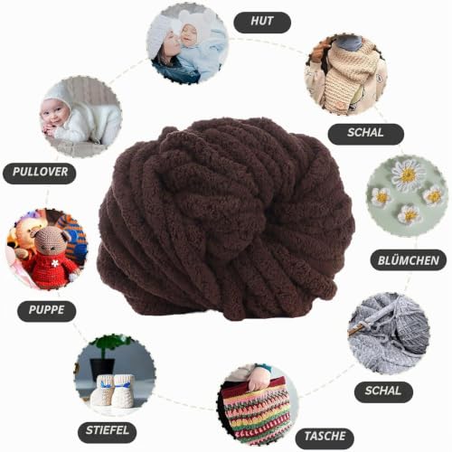 YushengTai Super Soft Chenille Dicke Wolle 500g Braun 2 Stück – Bild 4