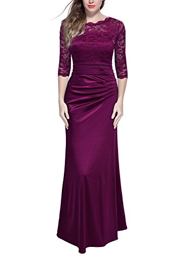 Miusol Elegante Encaje Largo Fiesta Vestido para Mujer Rojo XX-Large