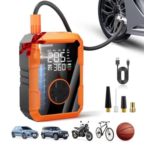 Portable Air Pump for Car Tires, 150 PSI Tire Inflator Cordless with LED Light, Rechargeable Auto Shut-off Air Compressor 2X Fast Inflation Tire Pumps...