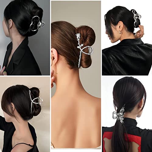 Large Hair Clips Silver Hair Clip Set Metal Hair Clips Women's Large Hair Claws Clips Hair Accessories for Women Girls (Pack of 5) - Image 3