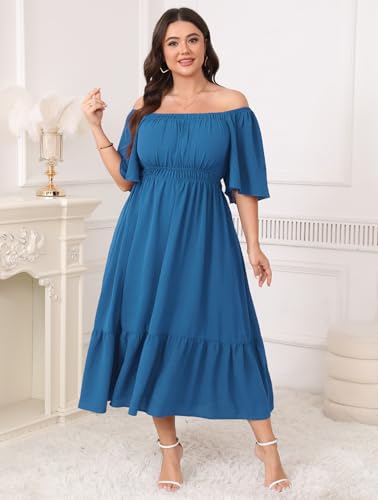 Image of CICIDUDU Plus Size Smocked Maxi Dresses for Curvy Women Square Neck Flowy Casual Summer Wedding Guest Dress