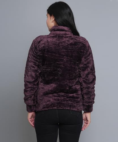 Image of Women's Ultra-Soft Plush Fleece Winter Jacket with High Neck & Full Front Zipper | Warm Cozy Fur Coat for Casual, Travel, Outdoor & Daily Cold Weather Wear