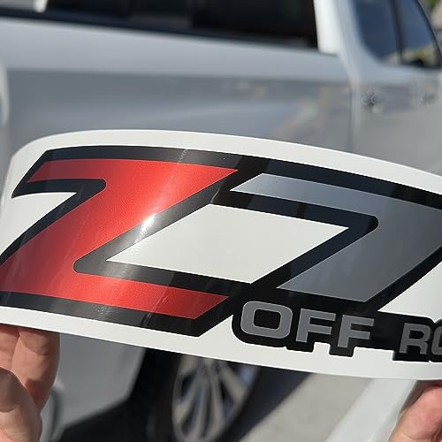 Image of GOLD HOOK Z71 Off Road Decals Compatible with Chevy Silverado GMC Sierra 1999-2007 - Premium Series - Black Red Silver Metallic Finish - Set of 2