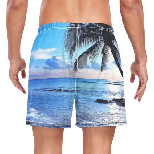 Mens Swim Trunks with Liner, Beach Palm Tree Cool Quick Dry Beach Swim Shorts, Swimwear Bathing Suits S2
