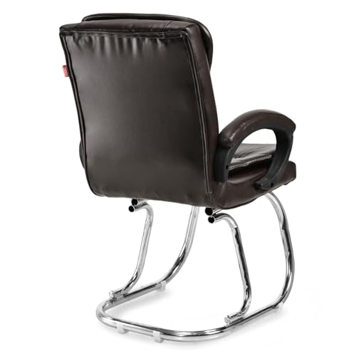 Image of GOYALSON Leatherette Double Cushion Office Guest Chair Sleek, Comfortable Seating for Visitors in Lobby, Reception (1, Coffee, Double Pipe Chrome Steel Frame)