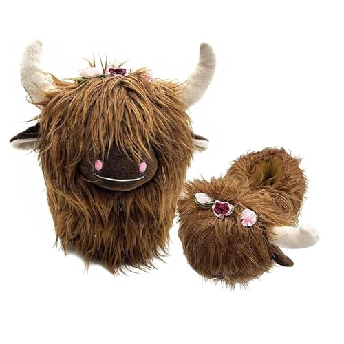 Highland Cow Plush Scottish Cow Slippers - Soft Warm Animal Home Indoor Unisex Slippers